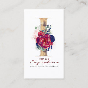Carte De Visite I Monogram Burgundy Gold et Navy Blue Floral