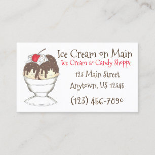 Carte De Visite Ice Cream Shoppe Hot Fudge Sundae Dessert Cherry