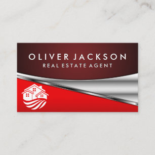 Carte De Visite Icône Agent immobilier   Maisons   Métallique roug
