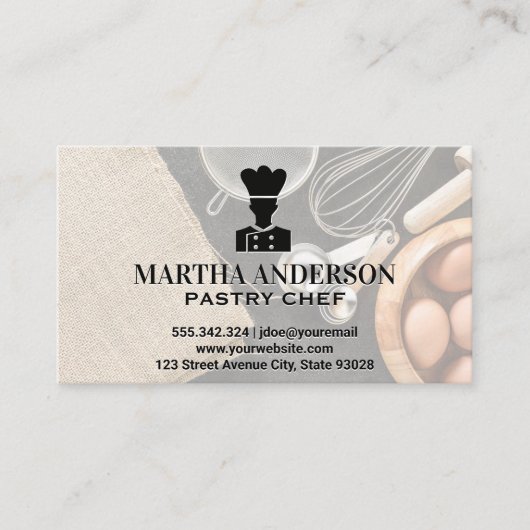 Carte De Visite Icône Chef | Ingrédients et outils de cuisson (Devant)