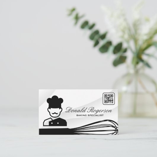 Carte De Visite Icône Chef | Whisk | Code QR (Debout devant)