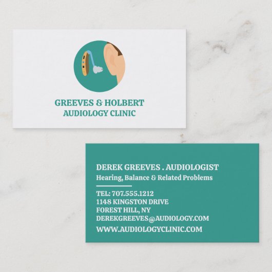 Carte De Visite Icône d'aide auditive, audiologiste, Clinique d'au (Devant / Derrière)