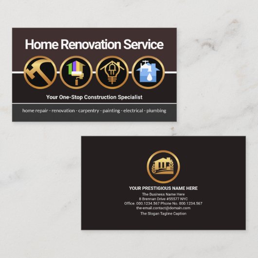 Carte De Visite Icône de construction d'or créative Rénovation rés (Devant / Derrière)
