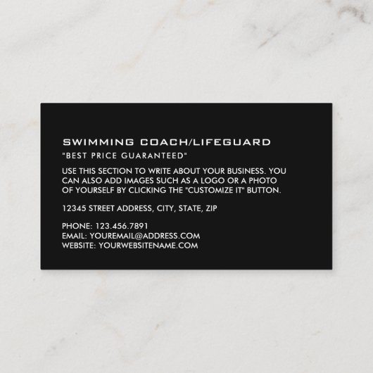 Carte De Visite Icône de nage Gold Foil, Entraîneur de nage & Life (Dos)