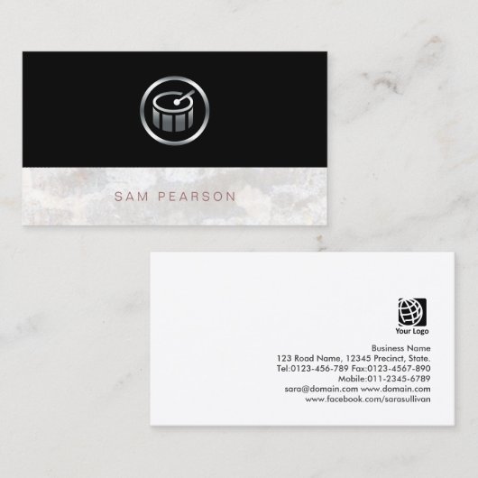 Carte De Visite Icône Drummer Percussionist Bold Argent Drummer (Devant / Derrière)