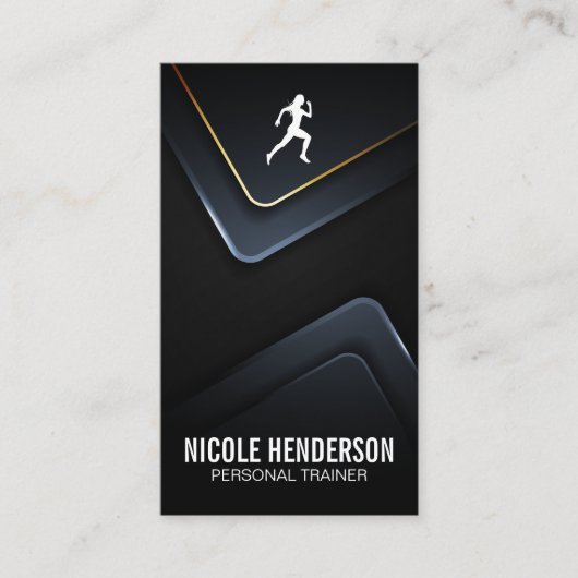Carte De Visite Icône du coureur | Arrière - plan de métal moderne (Devant)