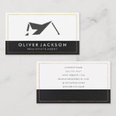 Carte De Visite Icône Immobilier | Bordure en cuir fin or (Devant / Derrière)