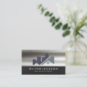 Carte De Visite Icône Immobilier | Métal en cuir (Debout devant)