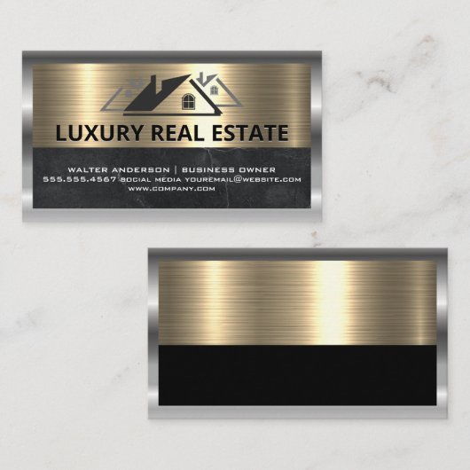 Carte De Visite Icône Immobilier | Or et argent métalliques (Devant / Derrière)