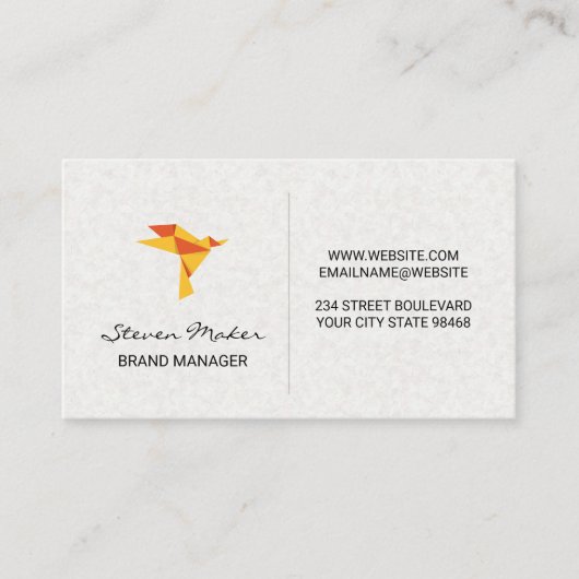 Carte De Visite Icône Oiseau Origami | Arrière - plan de texture p (Devant)