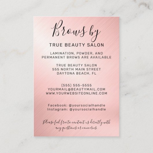 Carte De Visite Icône rose Gold Metallic Brows Aftercare (Dos)