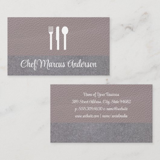 Carte De Visite Icône Silverware | Cuir | Lin (Devant / Derrière)