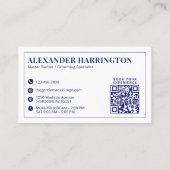 Carte De Visite Icône sociale Code Qr Bleu Blanc Salon de coiffure (Dos)