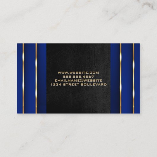 Carte De Visite Icône technique Gold Fin | Bleu or cuir noir (Dos)