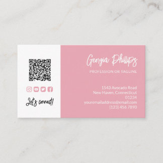 Carte De Visite Icônes de médias sociaux de code QR de photo rose 