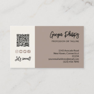 Carte De Visite Icônes de médias sociaux de code QR Taupe & Crème 