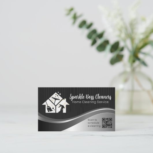 Carte De Visite Icônes de nettoyage à domicile | Code QR (Debout devant)