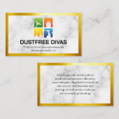 Carte De Visite Icônes de nettoyage | Marbre | Bordure or | Éclats (Devant / Derrière)