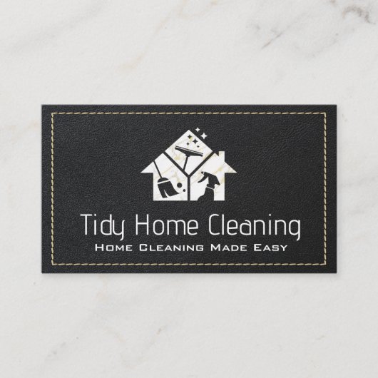Carte De Visite Icônes de nettoyage | Marbre | Cuir noir pointu (Devant)