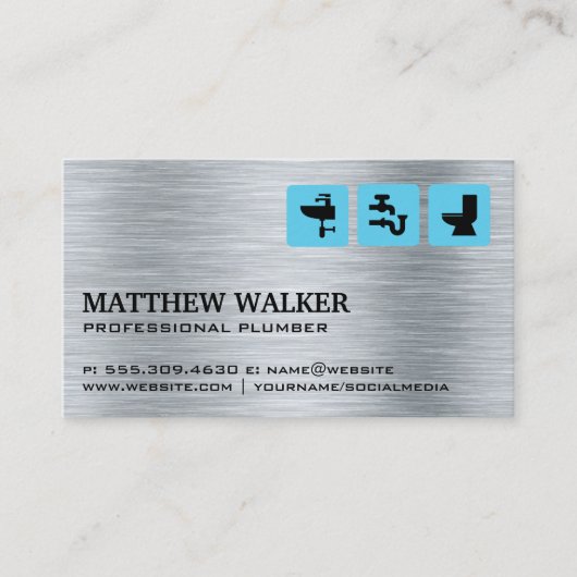 Carte De Visite Icônes de plomberie | Acier métallique brossé (Devant)