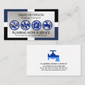 Carte De Visite Icônes de plomberie argentée à cadre élégant (Devant / Derrière)
