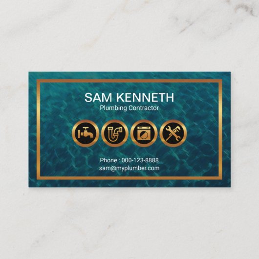 Carte De Visite Icônes de plomberie d'or de Faux Eaux d'inondation (Devant)