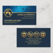 Carte De Visite Icônes de plomberie dorée pour eaux bleues profess (Devant / Derrière)