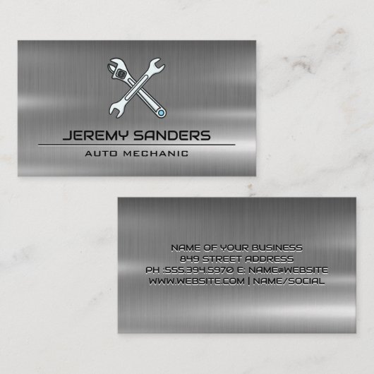 Carte De Visite Icônes de service automatique | Wrenches Métal Ind (Devant / Derrière)