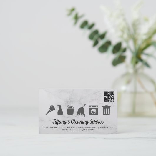 Carte De Visite Icônes de service de nettoyage | qr code (Debout devant)