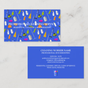 Carte De Visite Icônes de services de nettoyage Bleu mignon