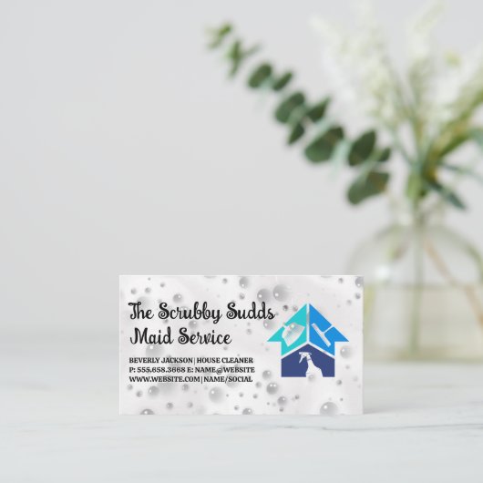 Carte De Visite Icônes du service de nettoyage | Bulles Soapy Sud (Debout devant)