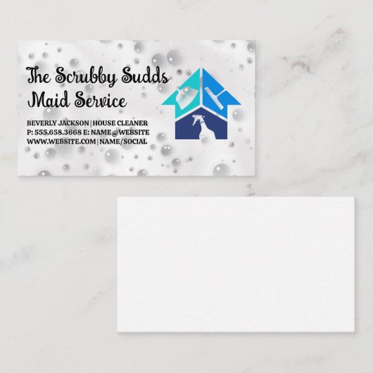 Carte De Visite Icônes du service de nettoyage | Bulles Soapy Sud (Devant / Derrière)
