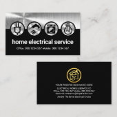Carte De Visite Icônes électriques argentées sur noir (Devant / Derrière)