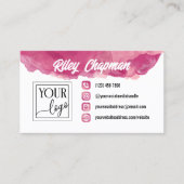 Carte De Visite Icônes Fuchsia Aquarelle Ajouter Logo & Photo (Devant)