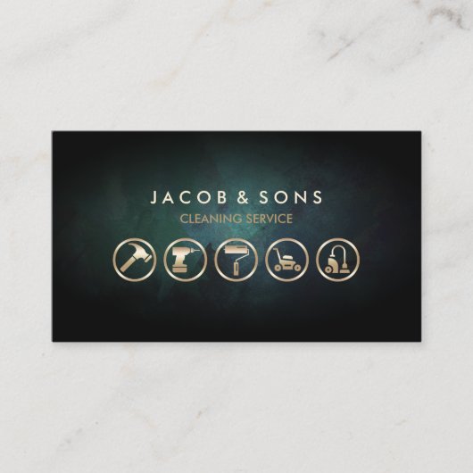 Carte De Visite Icônes Gold du service de nettoyage (Devant)