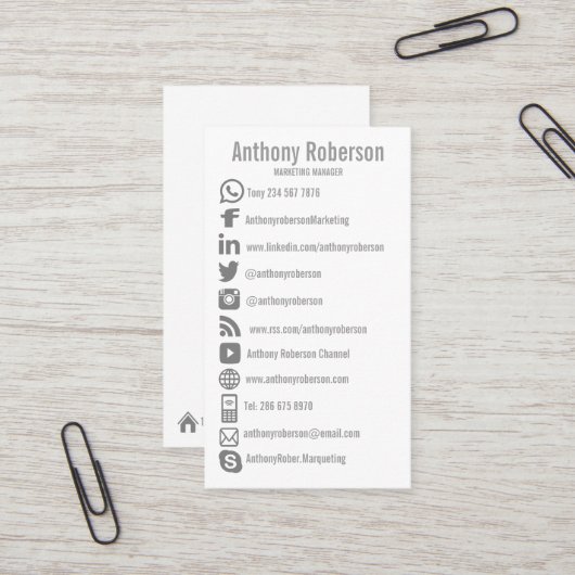 Carte De Visite Icônes sociales faites sur commande de médias (Devant/Arrière en situation)