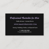 Carte De Visite Icy Purple Beverh Splash Edgy Événements Bartender (Dos)