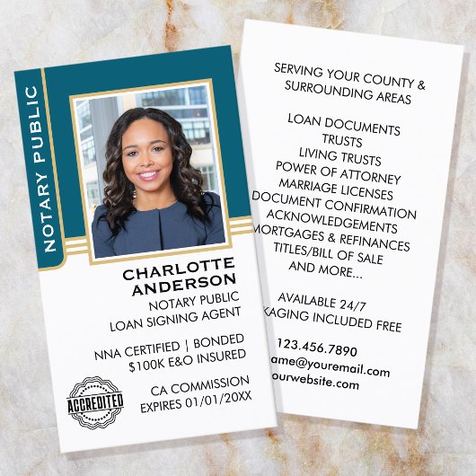 Carte De Visite ID de l'agent de signature de prêt public notaire 