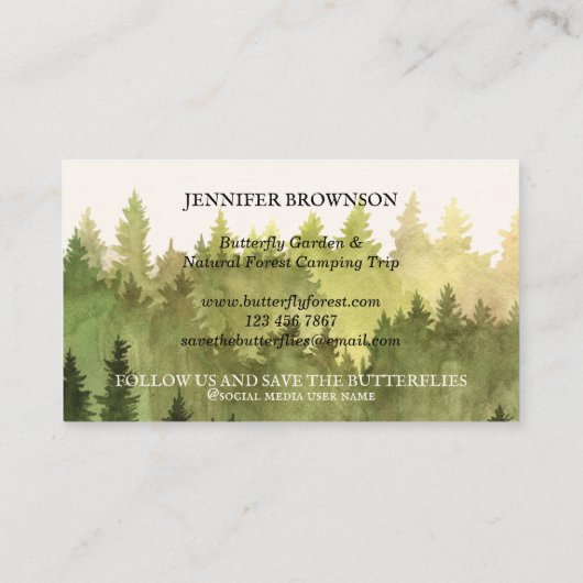 Carte De Visite Idées de jardin papillon rustique Forêt camping (Dos)