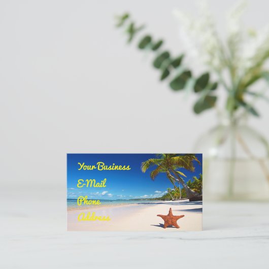 Carte De Visite Île tropicale de palmier de plage sablonneuse (Debout devant)