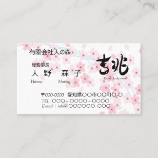 Carte De Visite illust. of cherry blossoms and good omen in Kanji