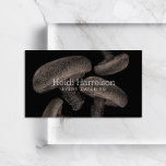 Carte De Visite Illustration À L'Écran De Champignons Tan/Noir<br><div class="desc">Une illustration vintage de champignons apparaît imprimée à l'écran en bronze sur ce carte de visite noir. Une identité unique pour votre entreprise alimentaire ou votre marque personnelle. © 1201AM CREATIVE</div>