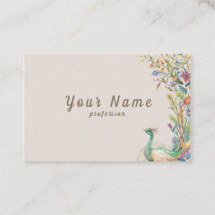 Carte De Visite Illustration aquarelle vectorielle paons fleurs