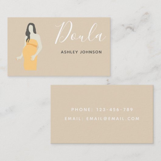 Carte De Visite Illustration Beige de la femme enceinte de Doula M (Devant / Derrière)