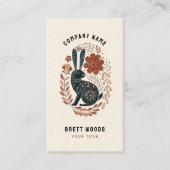 Carte De Visite Illustration Black Rabbit Floral Folk Art (Devant)
