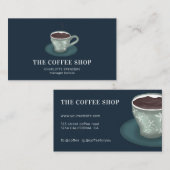 Carte De Visite Illustration bleue du joli café vert moderne (Devant / Derrière)