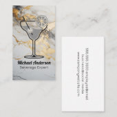 Carte De Visite Illustration Cocktail Drink | Marbre à huile d'or (Devant / Derrière)