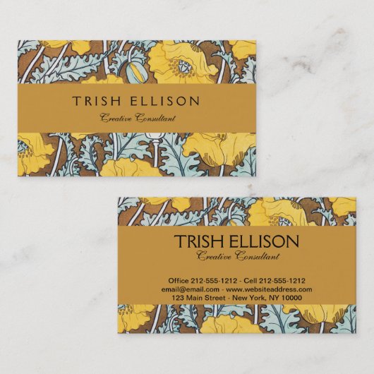 Carte De Visite illustration d'art pavot fleur jaune (Devant / Derrière)