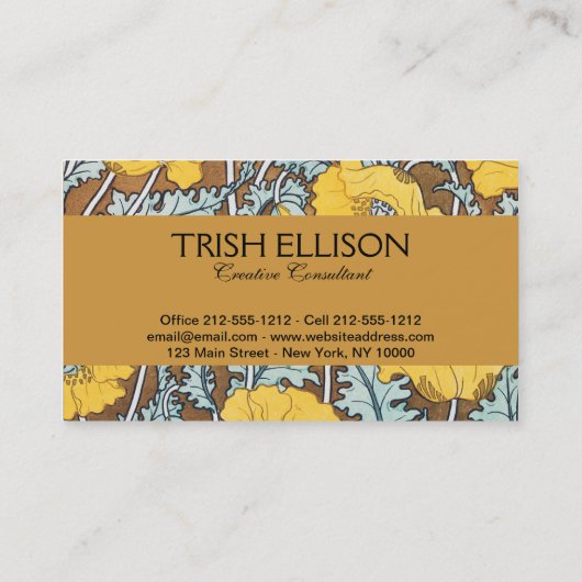 Carte De Visite illustration d'art pavot fleur jaune (Dos)