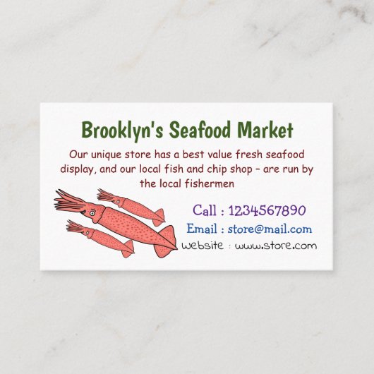 Carte De Visite Illustration de calamar rose (Devant)